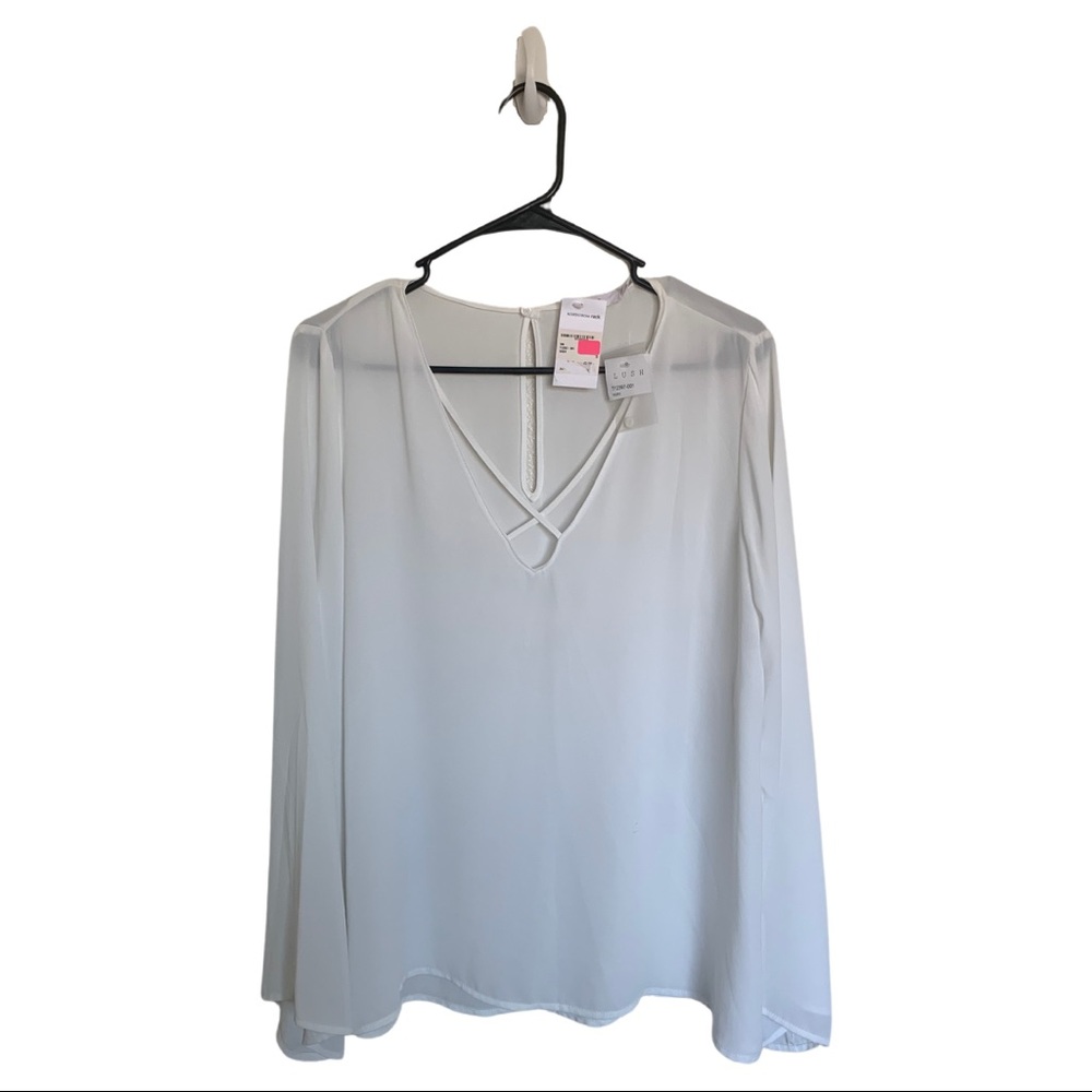 Lush Sheer Long Sleeve w/ Criss-Cross V-Neckline